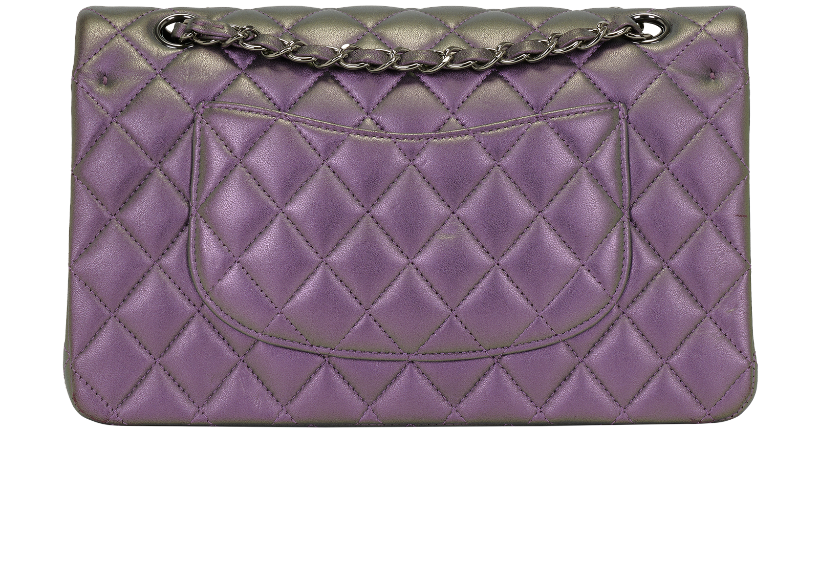 Medium Iridescent Classic Double Flap, &pound;4,900, Handbags, Purple, Lambskin Leather, Back view